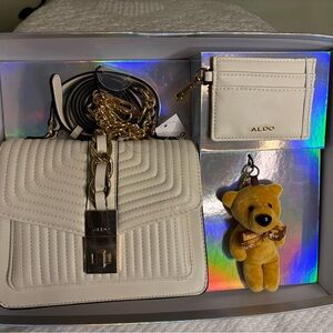 Aldo Ivory Quilted Handbag Set with Cardholder